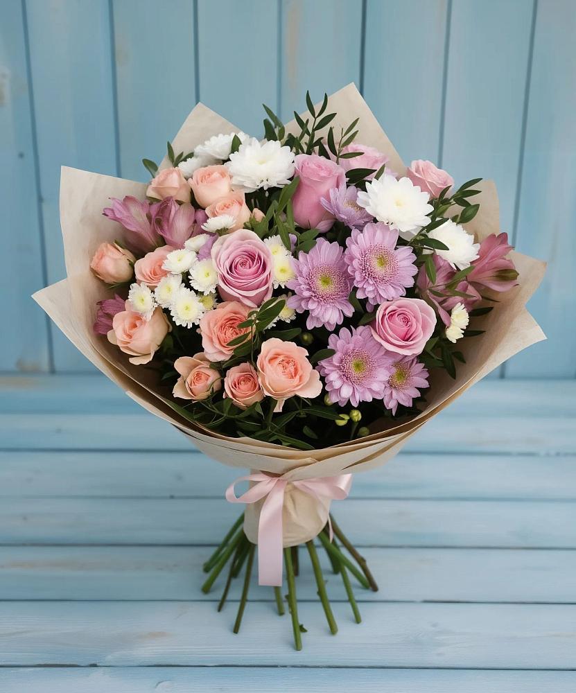 Букет цветов из: Хризантемы, Розы и Альстромерии в Ахтанизовскую
