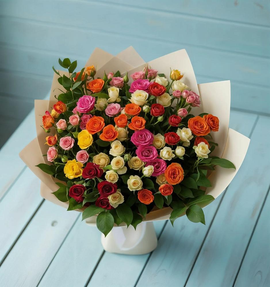 Букет Микс из разноцветных кустовых роз в Ахтанизовскую
