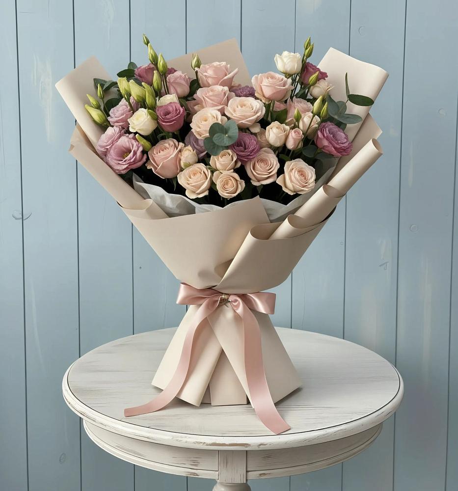 Букет цветов из: Розы и Лизиантусы в Ахтанизовскую