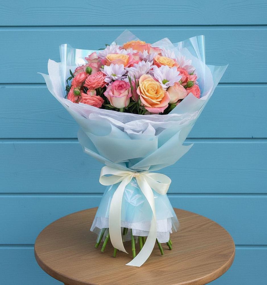 Букет цветов из: Хризантемы и Розы в Ахтанизовскую