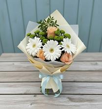 Букет герберы и розы #REPLACE_PRED# Ахтанизовскую Букет цветов из:  Герберы, Розы и Хризантемы #REPLACE_PRED# Ахтанизовскую